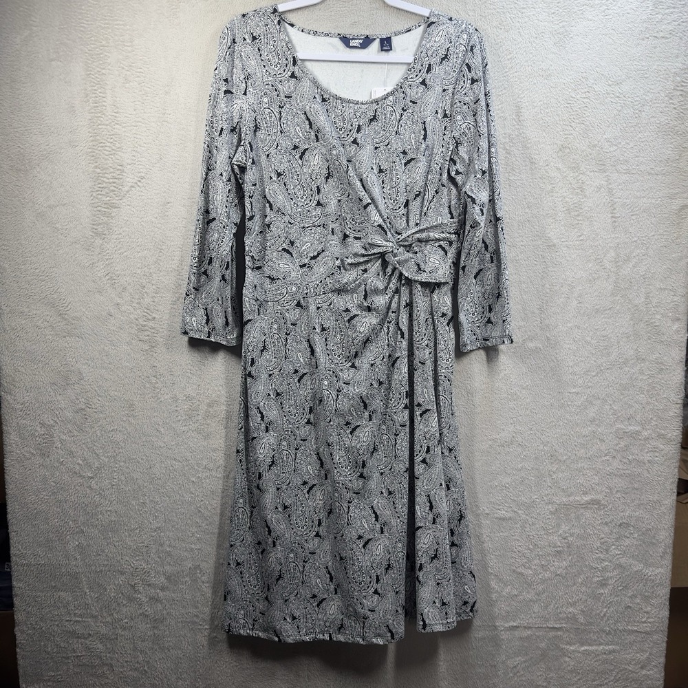 Lands' End Paisley Twist Front Fit & Flare Dress Women's Size L‎ Knit Stretch
